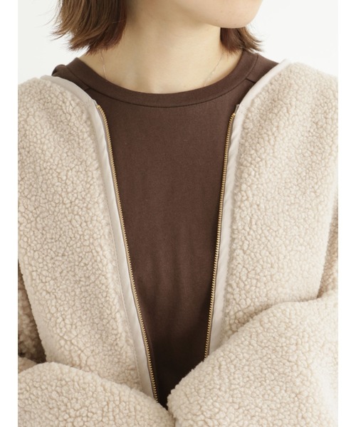 Samansa Mos2 blue（サマンサモスモスブルー）の「ボアジャケット（ノーカラージャケット・レディース・ブラック/ベージュ/ブラウン・ﾌﾘ-）」の7枚目の写真