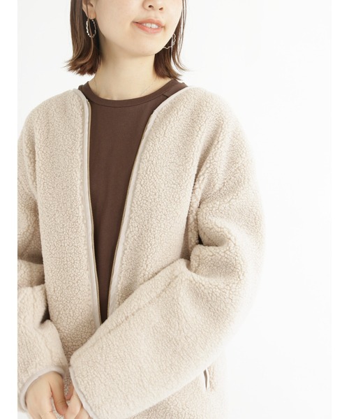 Samansa Mos2 blue（サマンサモスモスブルー）の「ボアジャケット（ノーカラージャケット・レディース・ブラック/ベージュ/ブラウン・ﾌﾘ-）」の9枚目の写真