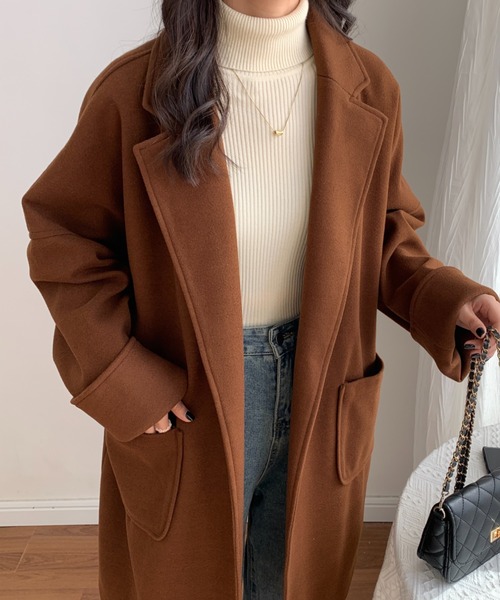 ECLIN（エクラン）の「オーバーサイズミドル丈チェスターコート（チェスターコート・レディース・グリーン/ブラウン/ベージュ/ブラック・FREE）」の3枚目の写真