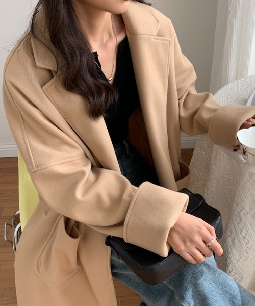 ECLIN（エクラン）の「オーバーサイズミドル丈チェスターコート（チェスターコート・レディース・グリーン/ブラウン/ベージュ/ブラック・FREE）」の13枚目の写真