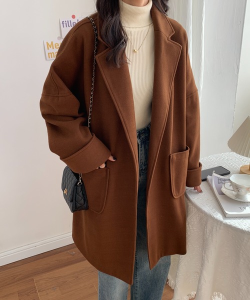 ECLIN（エクラン）の「オーバーサイズミドル丈チェスターコート（チェスターコート・レディース・グリーン/ブラウン/ベージュ/ブラック・FREE）」の16枚目の写真