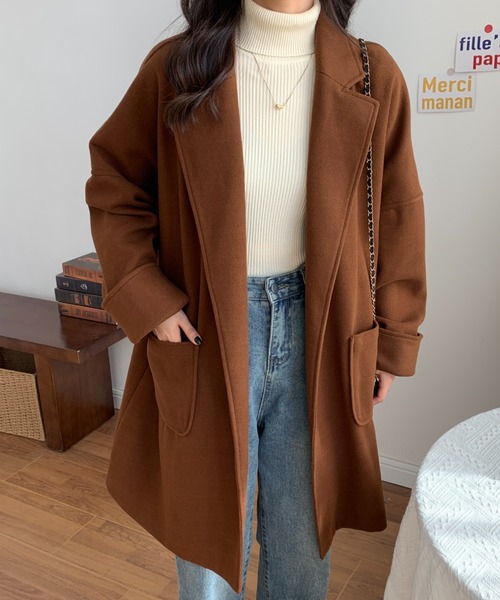 ECLIN（エクラン）の「オーバーサイズミドル丈チェスターコート（チェスターコート・レディース・グリーン/ブラウン/ベージュ/ブラック・FREE）」の18枚目の写真