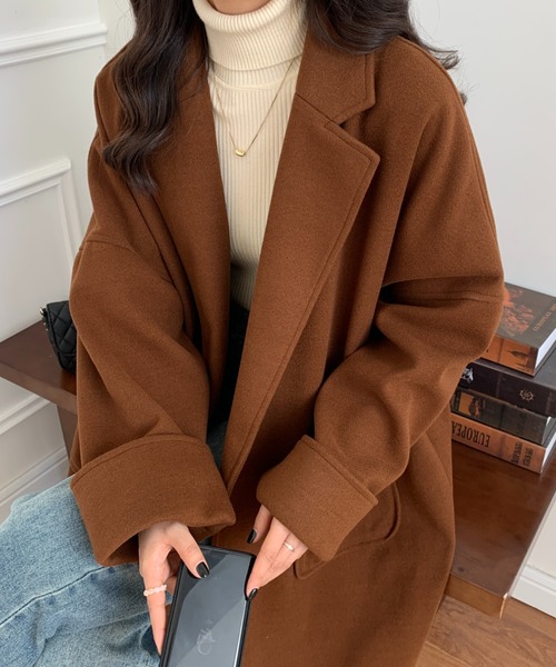 ECLIN（エクラン）の「オーバーサイズミドル丈チェスターコート（チェスターコート・レディース・グリーン/ブラウン/ベージュ/ブラック・FREE）」の19枚目の写真