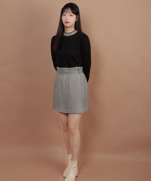 ☆可愛い☆【SANDRO】ミニスカート ハウンドトゥース 関/送込み 関税込み＊SANDRO＊ コットン混 ミニスカート ハウンドトゥース