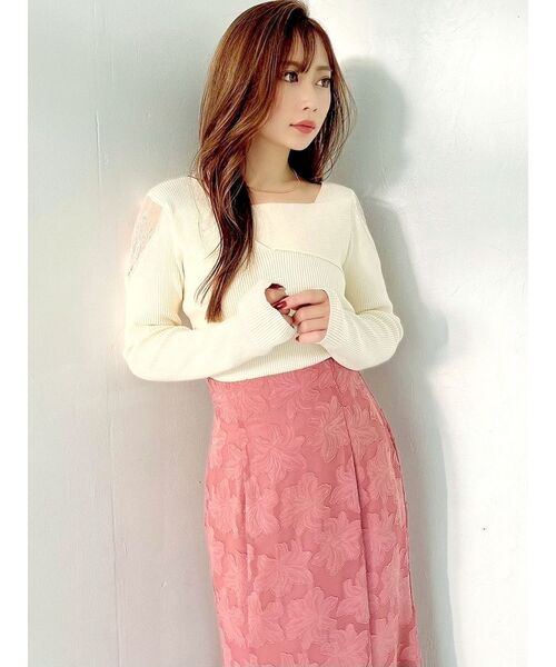 RESEXXY（リゼクシー）の「レースドッキングリブニットトップス（ニット/セーター・レディース・ホワイト/ベージュ/ブラック・FREE）」の4枚目の写真