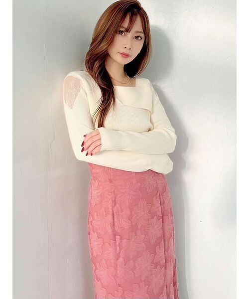 RESEXXY（リゼクシー）の「レースドッキングリブニットトップス（ニット/セーター・レディース・ホワイト/ベージュ/ブラック・FREE）」の5枚目の写真