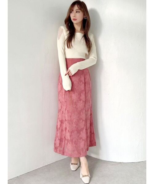 RESEXXY（リゼクシー）の「レースドッキングリブニットトップス（ニット/セーター・レディース・ホワイト/ベージュ/ブラック・FREE）」の7枚目の写真