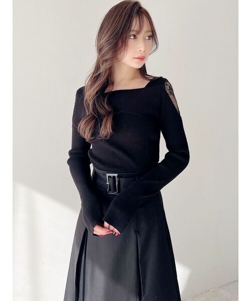 RESEXXY（リゼクシー）の「レースドッキングリブニットトップス（ニット/セーター・レディース・ホワイト/ベージュ/ブラック・FREE）」の9枚目の写真