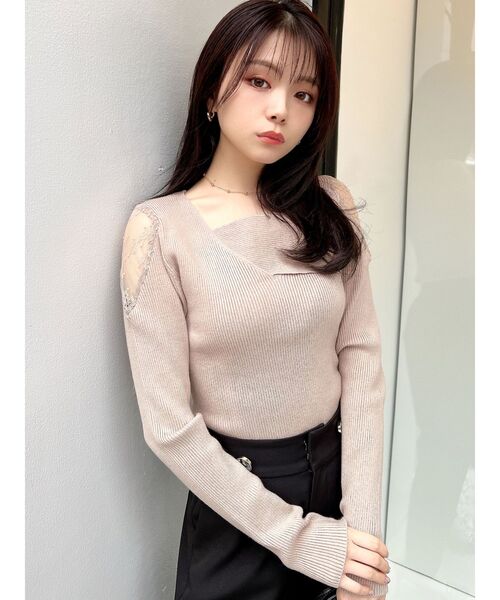 RESEXXY（リゼクシー）の「レースドッキングリブニットトップス（ニット/セーター・レディース・ホワイト/ベージュ/ブラック・FREE）」の11枚目の写真