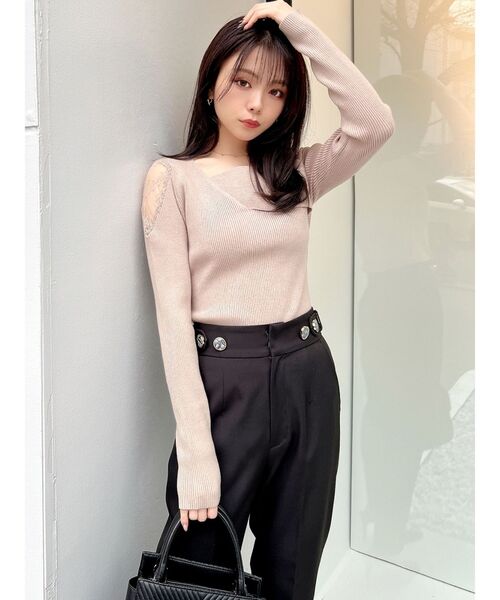 RESEXXY（リゼクシー）の「レースドッキングリブニットトップス（ニット/セーター・レディース・ホワイト/ベージュ/ブラック・FREE）」の12枚目の写真