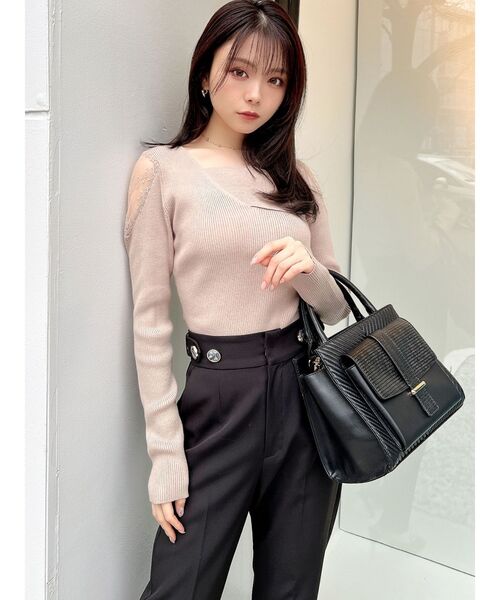 RESEXXY（リゼクシー）の「レースドッキングリブニットトップス（ニット/セーター・レディース・ホワイト/ベージュ/ブラック・FREE）」の13枚目の写真