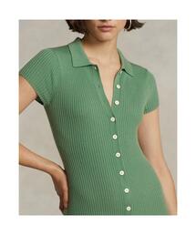 ラルフローレン　リブニットワンピース　ロング　白襟　メリノウール　Aライン POLO RALPH LAUREN（ポロ ラルフ ローレン）の「リブニット