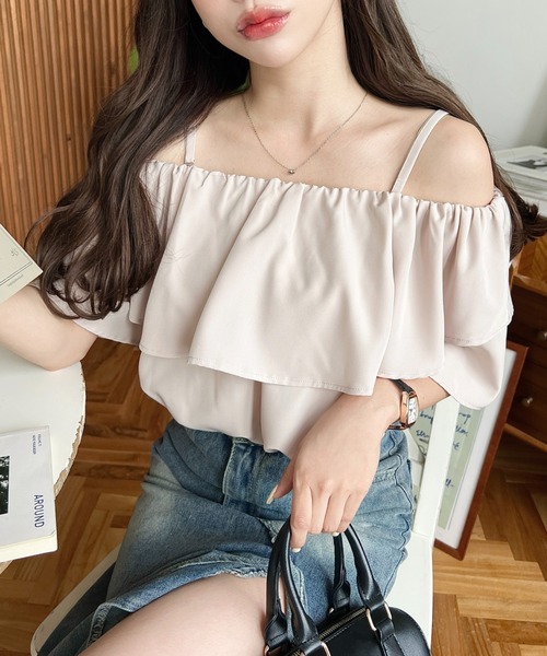 Me♡shéller 2wayオフショルフリルブラウス 美品 sheller シェリエ 2way オフショルフリルブラウス ブラック