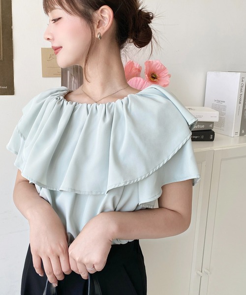 Me♡shéller 2wayオフショルフリルブラウス sheller 2wayオフショルフリルブラウス 新品未使用