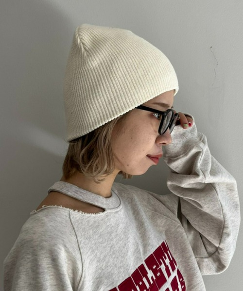 CIAOPANIC(チャオパニック)の「リブ編みニットビーニー(ニットキャップ/ビーニー・レディース・ブラック/グレー/オフホワイト/イエロー・FREE)」の11枚目の写真