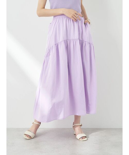 earth music&ecology（アースミュージックアンドエコロジー）の「オーバル切替ティアードスカート（スカート・レディース・ライトカーキ/ライトパープル/オフホワイト/ブラック・FREE）」の22枚目の写真