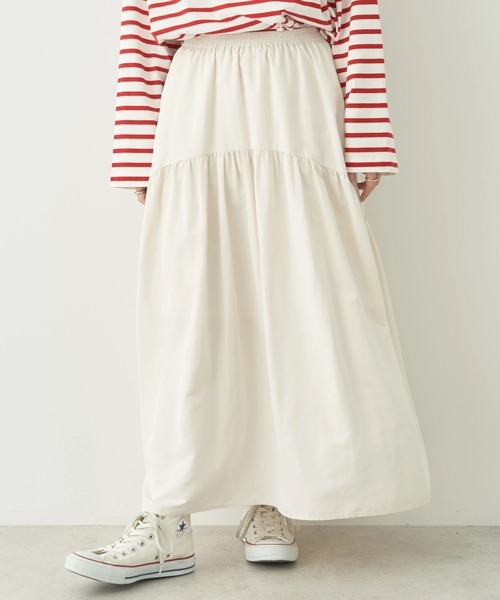 earth music&ecology（アースミュージックアンドエコロジー）の「オーバル切替ティアードスカート（スカート・レディース・ライトカーキ/ライトパープル/オフホワイト/ブラック・FREE）」の2枚目の写真