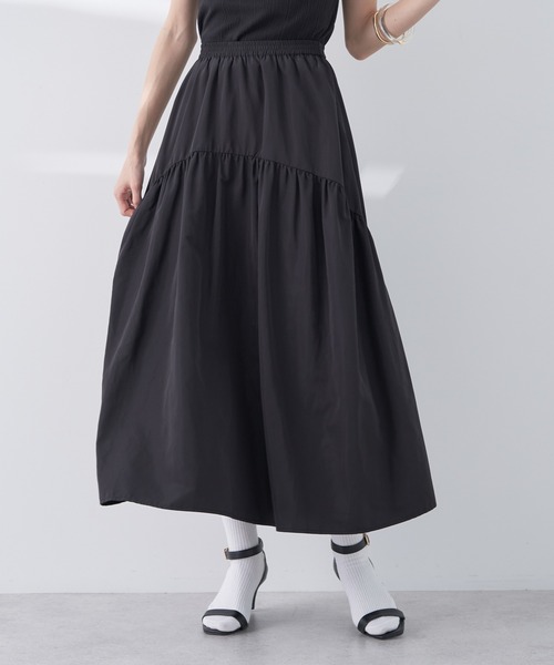 earth music&ecology（アースミュージックアンドエコロジー）の「オーバル切替ティアードスカート（スカート・レディース・ライトカーキ/ライトパープル/オフホワイト/ブラック・FREE）」の3枚目の写真