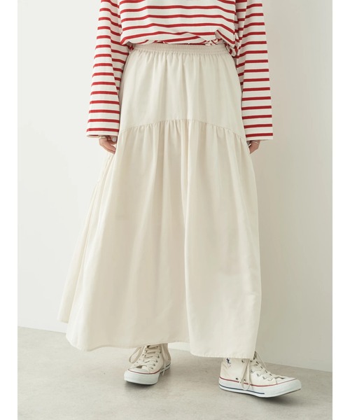 earth music&ecology（アースミュージックアンドエコロジー）の「オーバル切替ティアードスカート（スカート・レディース・ライトカーキ/ライトパープル/オフホワイト/ブラック・FREE）」の7枚目の写真