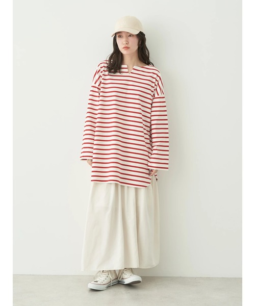 earth music&ecology（アースミュージックアンドエコロジー）の「オーバル切替ティアードスカート（スカート・レディース・ライトカーキ/ライトパープル/オフホワイト/ブラック・FREE）」の9枚目の写真