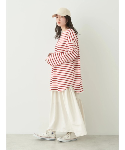 earth music&ecology（アースミュージックアンドエコロジー）の「オーバル切替ティアードスカート（スカート・レディース・ライトカーキ/ライトパープル/オフホワイト/ブラック・FREE）」の10枚目の写真