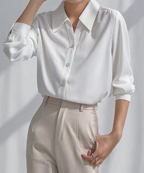 Amulet（アミュレット）の「長袖シャツブラウス（シャツ/ブラウス・レディース・ブルー/ホワイト・L/XL/M）」の2枚目の写真