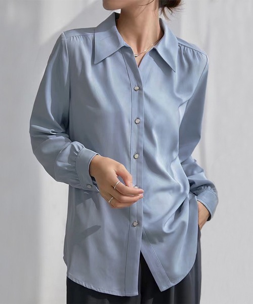 Amulet（アミュレット）の「長袖シャツブラウス（シャツ/ブラウス・レディース・ブルー/ホワイト・L/XL/M）」の3枚目の写真