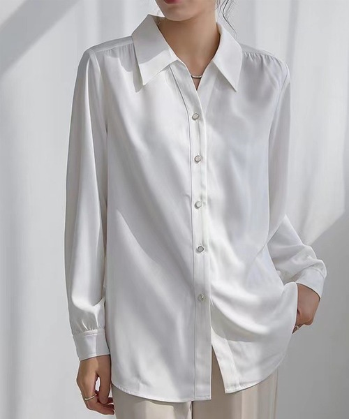 Amulet（アミュレット）の「長袖シャツブラウス（シャツ/ブラウス・レディース・ブルー/ホワイト・L/XL/M）」の11枚目の写真