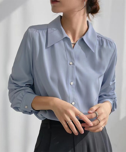 Amulet（アミュレット）の「長袖シャツブラウス（シャツ/ブラウス・レディース・ブルー/ホワイト・L/XL/M）」の5枚目の写真