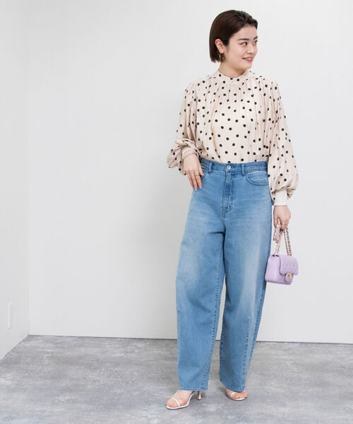 値下！完売品　NOLLEY'S ギャザードットブラウス NOLLEY'S ブラウス シャツ ドットギャザーショート丈ブラウス