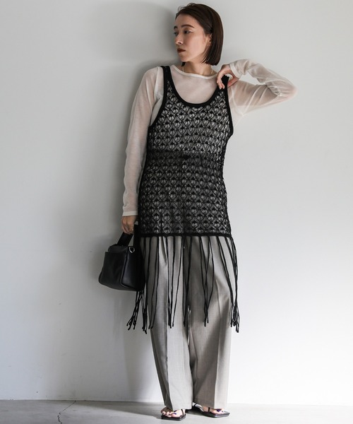 select MOCA(セレクトモカ)の「透かし編みフリンジレイヤードワンピース(ワンピース・レディース・アイボリー/カーキ/ブラック・FREE)」の22枚目の写真