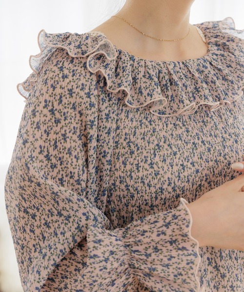 flower（フラワー）の「シャーリングブルームブラウス（シャツ/ブラウス・レディース・ピンク/ホワイト・FREE）」の9枚目の写真