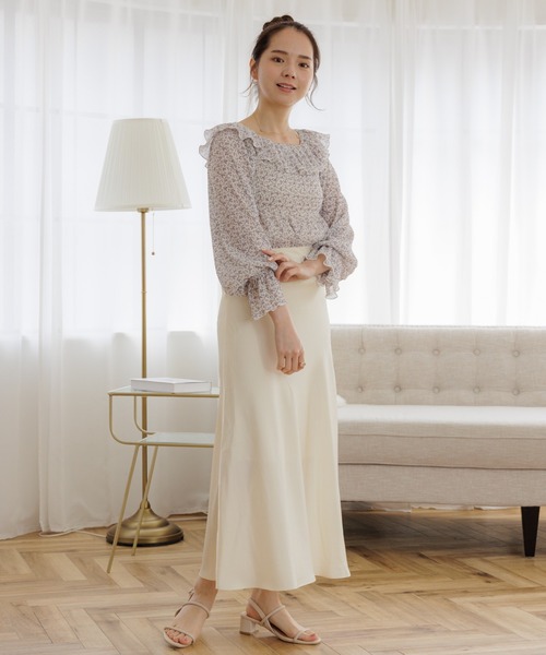 flower（フラワー）の「シャーリングブルームブラウス（シャツ/ブラウス・レディース・ピンク/ホワイト・FREE）」の4枚目の写真