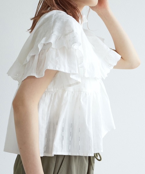 w closet（ダブルクローゼット）の「スタンドカラーコットンフリルブラウス（シャツ/ブラウス・レディース・オフホワイト/ミント/ブラック/オレンジ・FREE）」の7枚目の写真