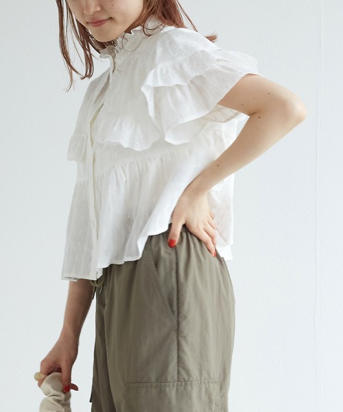 w closet（ダブルクローゼット）の「スタンドカラーコットンフリルブラウス（シャツ/ブラウス・レディース・オフホワイト/ミント/ブラック/オレンジ・FREE）」の16枚目の写真