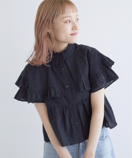 w closet（ダブルクローゼット）の「スタンドカラーコットンフリルブラウス（シャツ/ブラウス・レディース・オフホワイト/ミント/ブラック/オレンジ・FREE）」の18枚目の写真