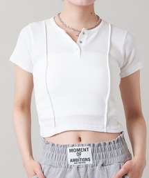 SPINNS | ヘンリーネック 半袖ショート丈フライスカットソー(Tシャツ/カットソー)