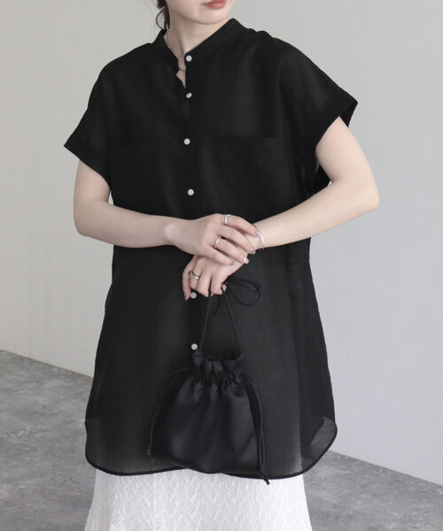 fredy emue（フレディエミュ）の「シアーバンドカラーフレンチシャツ（シャツ/ブラウス・レディース・オフホワイト/サックスブルー/ブラック/グレイッシュベージュ・38）」の14枚目の写真