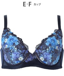 Wacoal FRESHE C70 ブラジャー ネイビー/水色 ニッセン (I75-J85) 脇高 編レース フルカップブラジャー 小花