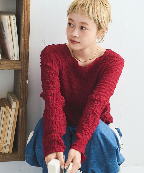 Crisp（クリスプ）の「シャーリングメロウトップス（Tシャツ/カットソー・レディース・レッド/ブラック/ベージュ・FREE）」の3枚目の写真