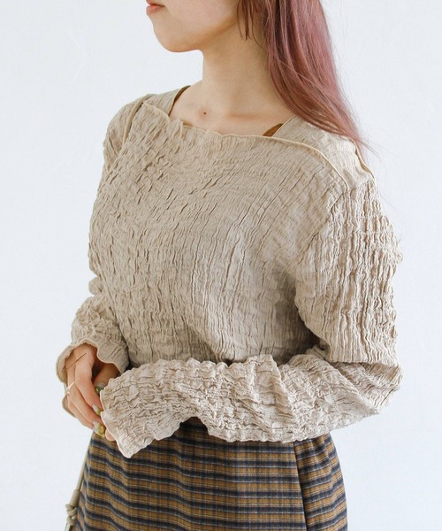 Crisp（クリスプ）の「シャーリングメロウトップス（Tシャツ/カットソー・レディース・レッド/ブラック/ベージュ・FREE）」の5枚目の写真