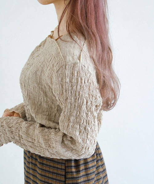 Crisp（クリスプ）の「シャーリングメロウトップス（Tシャツ/カットソー・レディース・レッド/ブラック/ベージュ・FREE）」の8枚目の写真