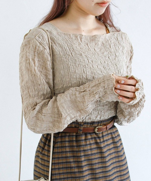 Crisp（クリスプ）の「シャーリングメロウトップス（Tシャツ/カットソー・レディース・レッド/ブラック/ベージュ・FREE）」の9枚目の写真