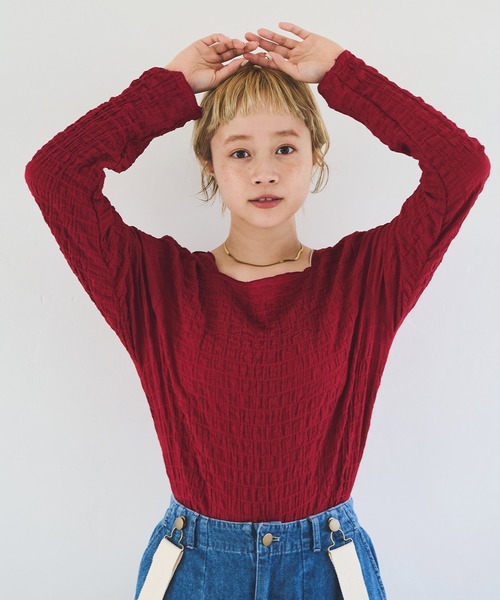 Crisp（クリスプ）の「シャーリングメロウトップス（Tシャツ/カットソー・レディース・レッド/ブラック/ベージュ・FREE）」の21枚目の写真