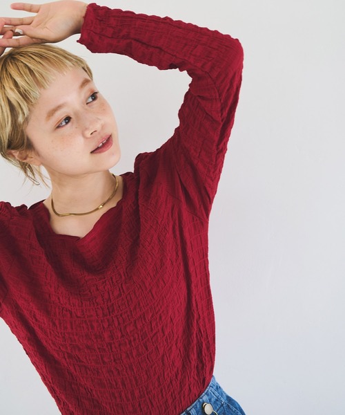 Crisp（クリスプ）の「シャーリングメロウトップス（Tシャツ/カットソー・レディース・レッド/ブラック/ベージュ・FREE）」の22枚目の写真