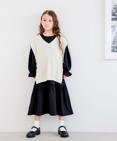 GLOBAL WORK（グローバルワーク）の「Vネックニットベストセットワンピース/704146（ワンピース・キッズ・ブラック/ホワイト・130cm/160cm/140cm/120cm/100cm/110cm/150cm）」の15枚目の写真