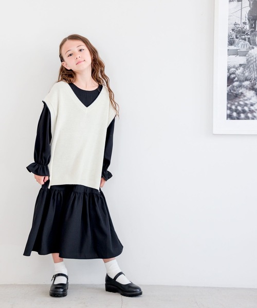 GLOBAL WORK（グローバルワーク）の「Vネックニットベストセットワンピース/704146（ワンピース・キッズ・ブラック/ホワイト・130cm/160cm/140cm/120cm/100cm/110cm/150cm）」の16枚目の写真