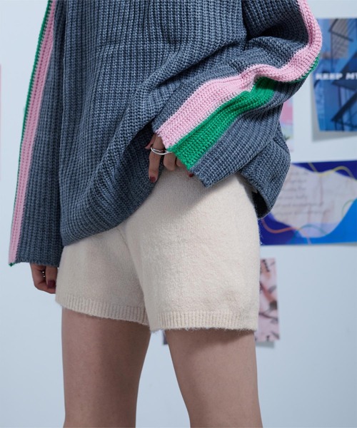 miette（ミエット）の「ウール混モヘアタッチニットショートパンツ（その他パンツ・レディース・グレー/アイボリー/ブラック・FREE）」の4枚目の写真