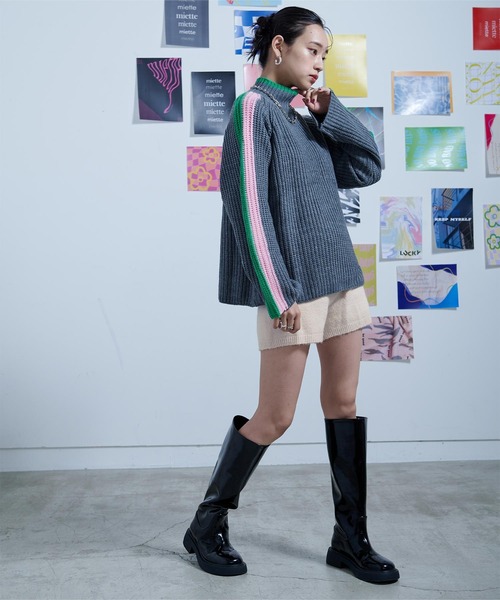 miette（ミエット）の「ウール混モヘアタッチニットショートパンツ（その他パンツ・レディース・グレー/アイボリー/ブラック・FREE）」の5枚目の写真