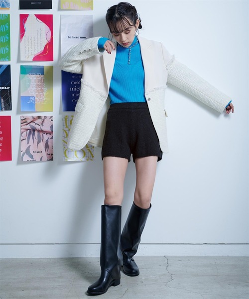 miette（ミエット）の「ウール混モヘアタッチニットショートパンツ（その他パンツ・レディース・グレー/アイボリー/ブラック・FREE）」の6枚目の写真